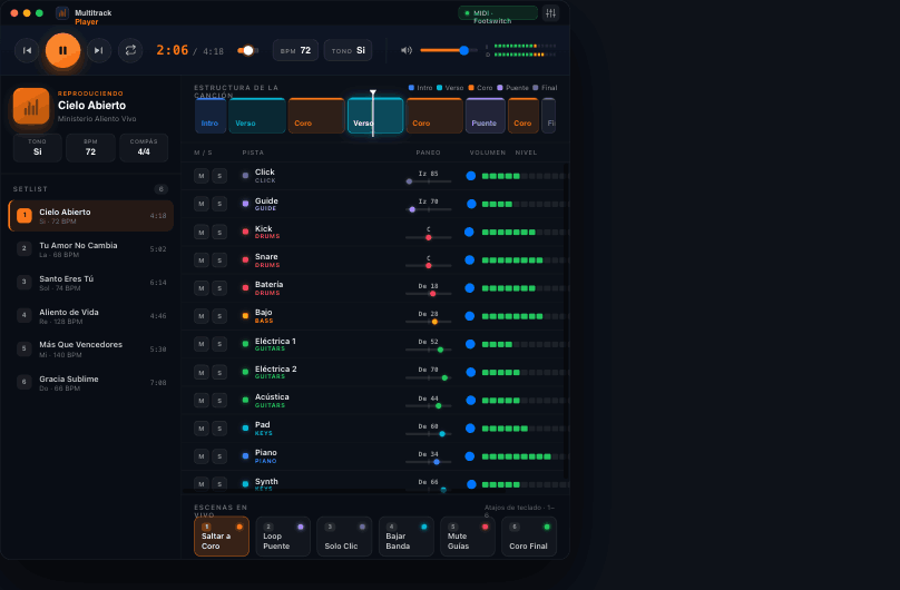 App de escritorio secuenciaME — reproductor de multitracks